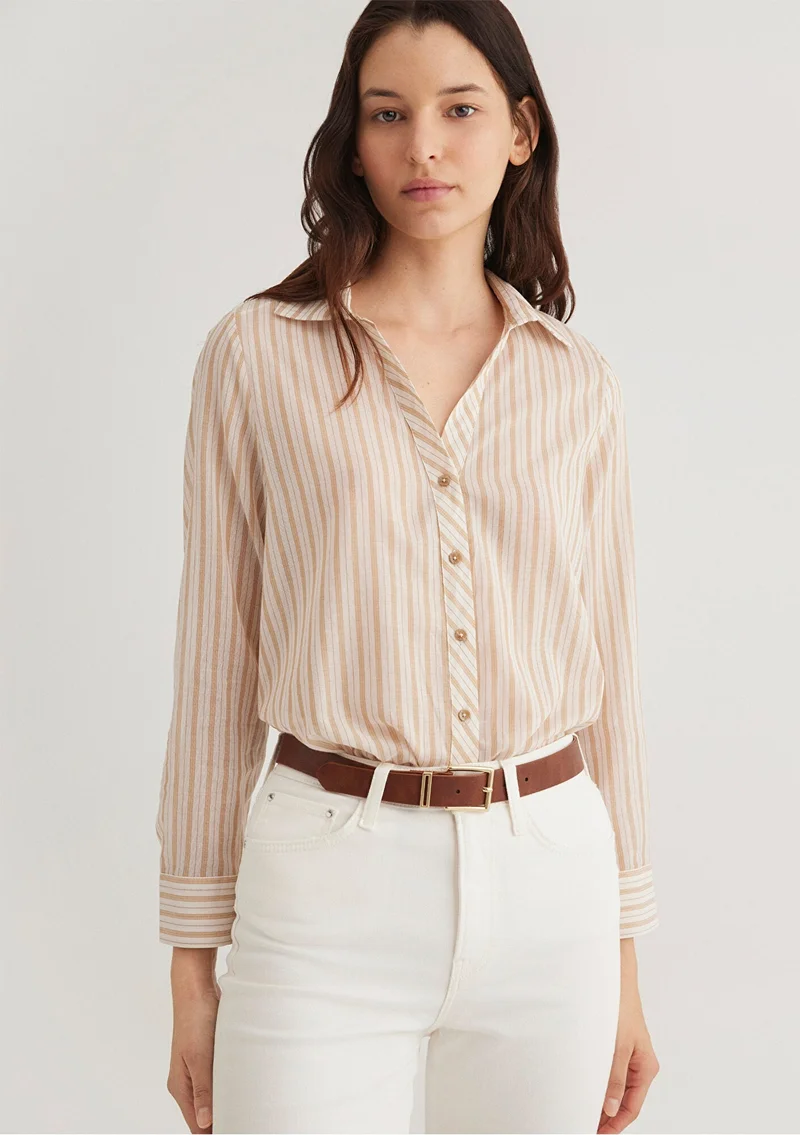 مافي Brown Striped Shirt