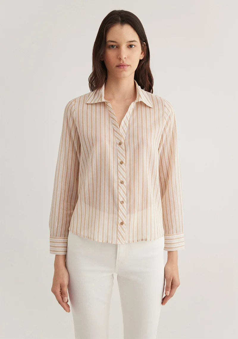 مافي Brown Striped Shirt