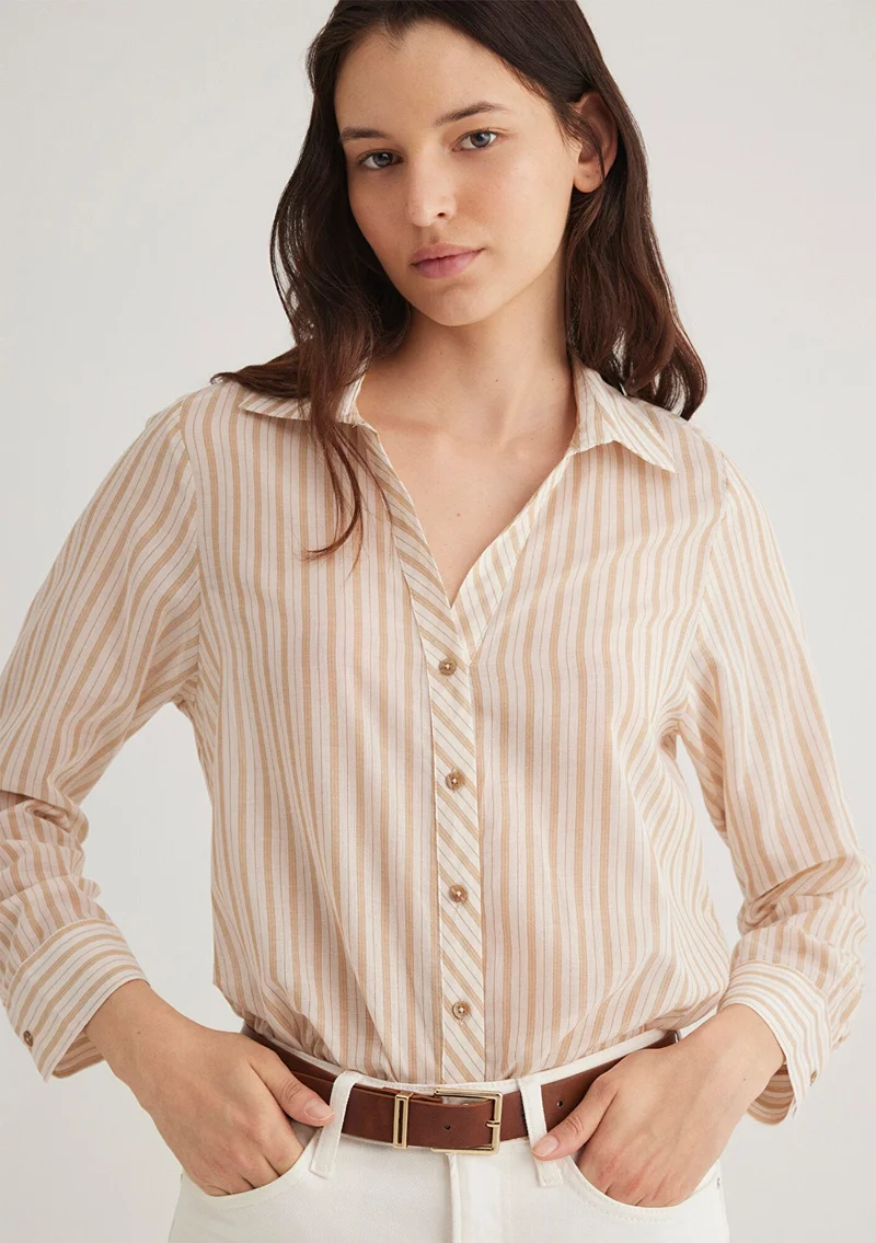 مافي Brown Striped Shirt