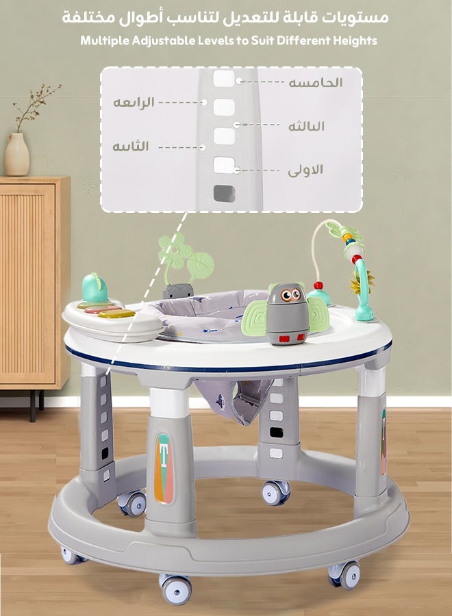 Hompenny Multifunctional Baby Walker｜Widened & Thickened Anti-Rollover Base｜Prevents O-Shaped Legs｜5-Level Height Adjustment｜360° Silent Wheels｜Interactive Music & Toy Panel｜For 6–24 Months - Image 5
