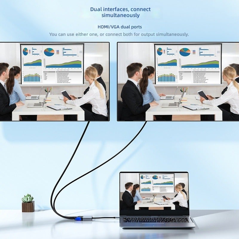 USB to HDMI+VGA Adapter 2-in-1 Dual Port Simultaneous Output for Laptop - Image 4