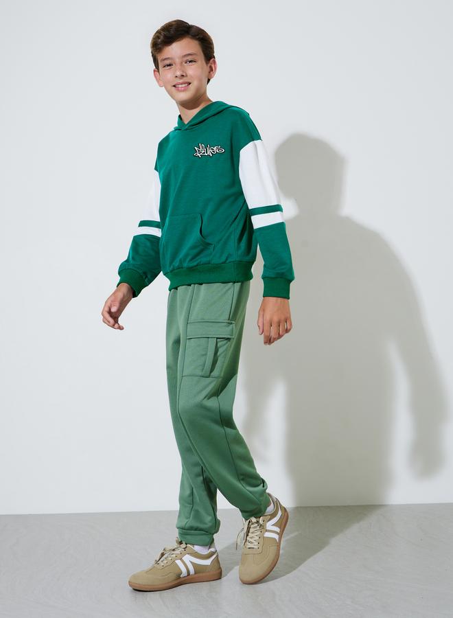 Styli Teen Boys Green Embroidered Oversized Hoodie - Image 2