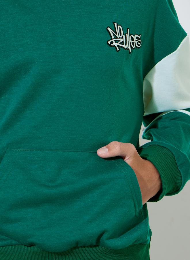 Styli Teen Boys Green Embroidered Oversized Hoodie - Image 3