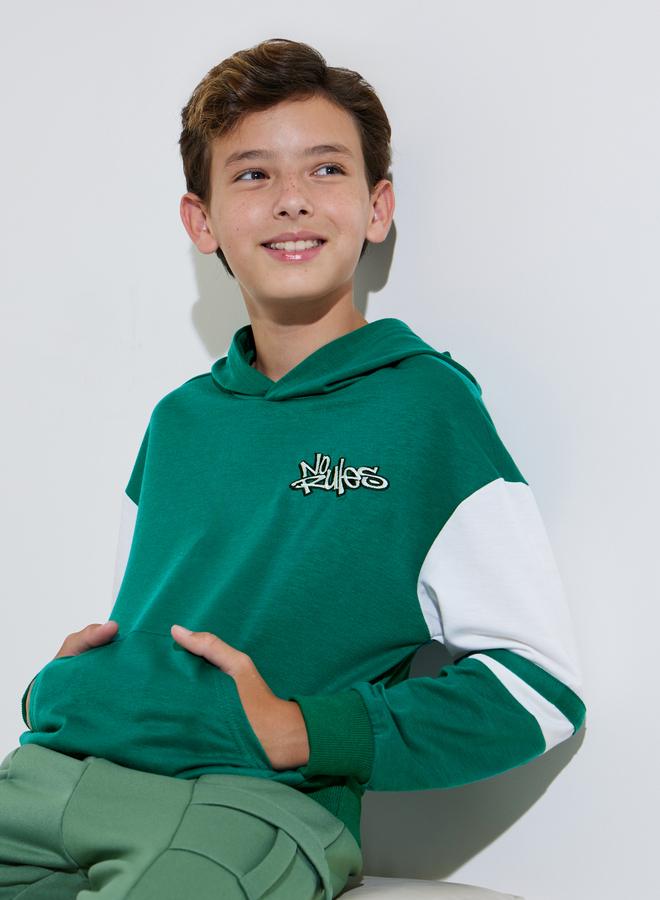 Styli Teen Boys Green Embroidered Oversized Hoodie - Image 1