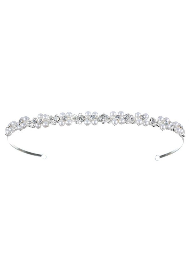 SAMKY Bride'S Bridal Headpiece Wedding Tiara Crown Crystal Pearl Hair Accessories For Woman  - Image 1