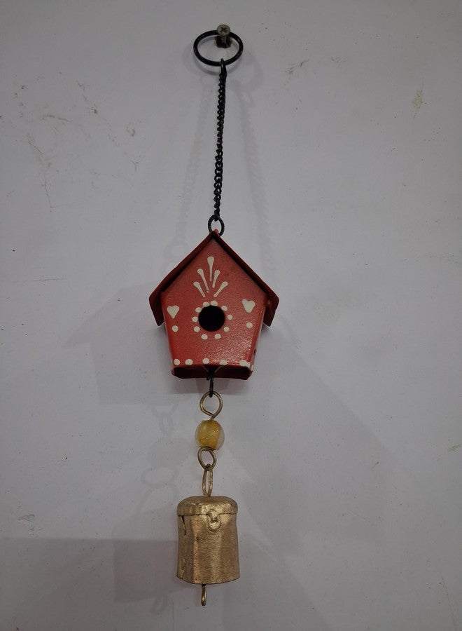 VIKACRAFT Hut Wall Hanging with Bells | Handpainted Wind Chime for Balcony Wall Decoration, Living Room Hanging Decor, Garden Indoor & Outdoor Decoration - Red - Image 4