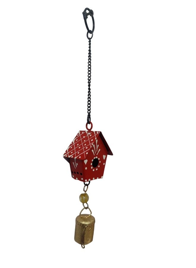 VIKACRAFT Hut Wall Hanging with Bells | Handpainted Wind Chime for Balcony Wall Decoration, Living Room Hanging Decor, Garden Indoor & Outdoor Decoration - Red - Image 3