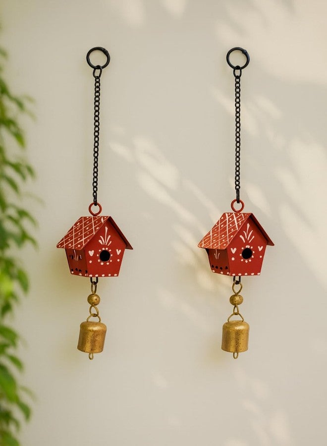 VIKACRAFT Hut Wall Hanging with Bells | Handpainted Wind Chime for Balcony Wall Decoration, Living Room Hanging Decor, Garden Indoor & Outdoor Decoration - Red - Image 1