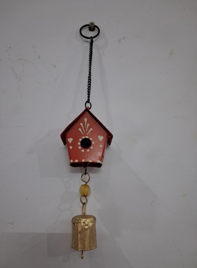 VIKACRAFT Hut Wall Hanging with Bells | Handpainted Wind Chime for Balcony Wall Decoration, Living Room Hanging Decor, Garden Indoor & Outdoor Decoration - Red - Image 5