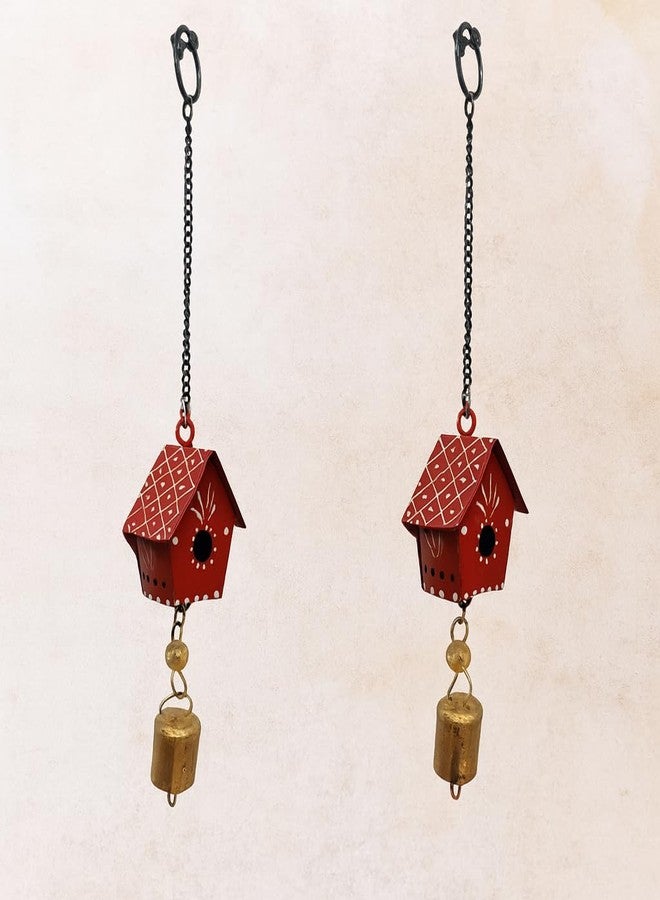 VIKACRAFT Hut Wall Hanging with Bells | Handpainted Wind Chime for Balcony Wall Decoration, Living Room Hanging Decor, Garden Indoor & Outdoor Decoration - Red - Image 2