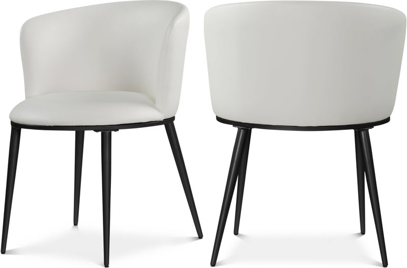 Meridian Furniture Skylar Collection Modern  Contemporary Upholstered Dining Chair with Rounded Back Sturdy Iron Legs Set of 2 White Faux Leather Matte Black 235 W x 235 D x 30 H