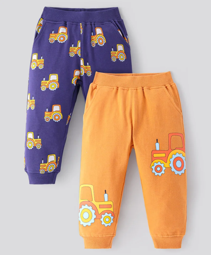 Bonfino Bonifino 100% Cotton French Terry Printed Track pant, Pack Of 2 - Blue/ Orange