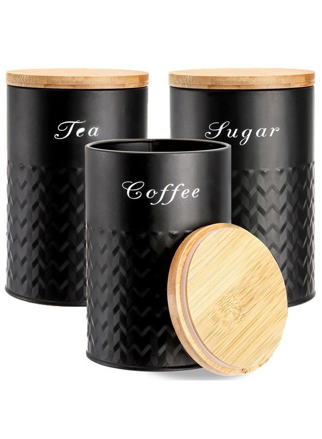 Bekith 3 Pack Kitchen Canisters with Bamboo Lids, Airtight Metal Canister Set, Food Storage Containers Jars for Coffee, Sugar, Tea, Flour, Rustic Kitchen Decor Containers, Black - Image 1