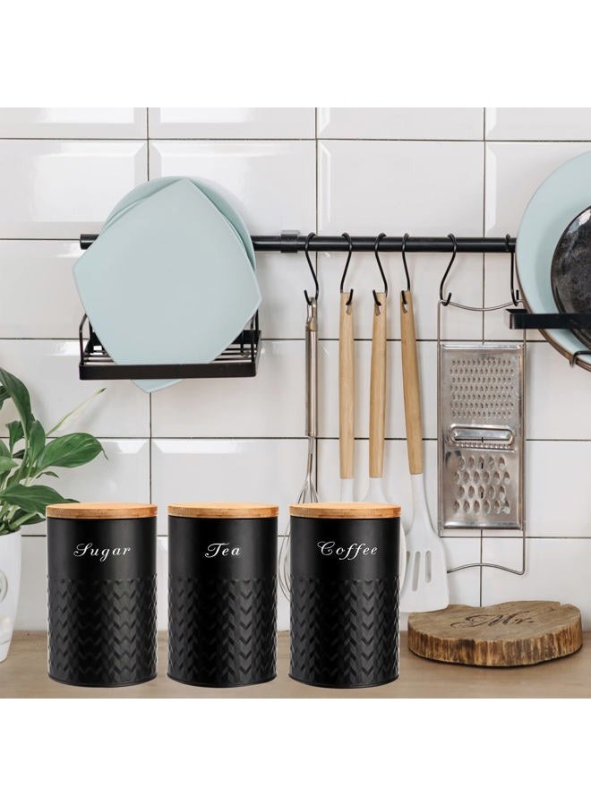 Bekith 3 Pack Kitchen Canisters with Bamboo Lids, Airtight Metal Canister Set, Food Storage Containers Jars for Coffee, Sugar, Tea, Flour, Rustic Kitchen Decor Containers, Black - Image 5
