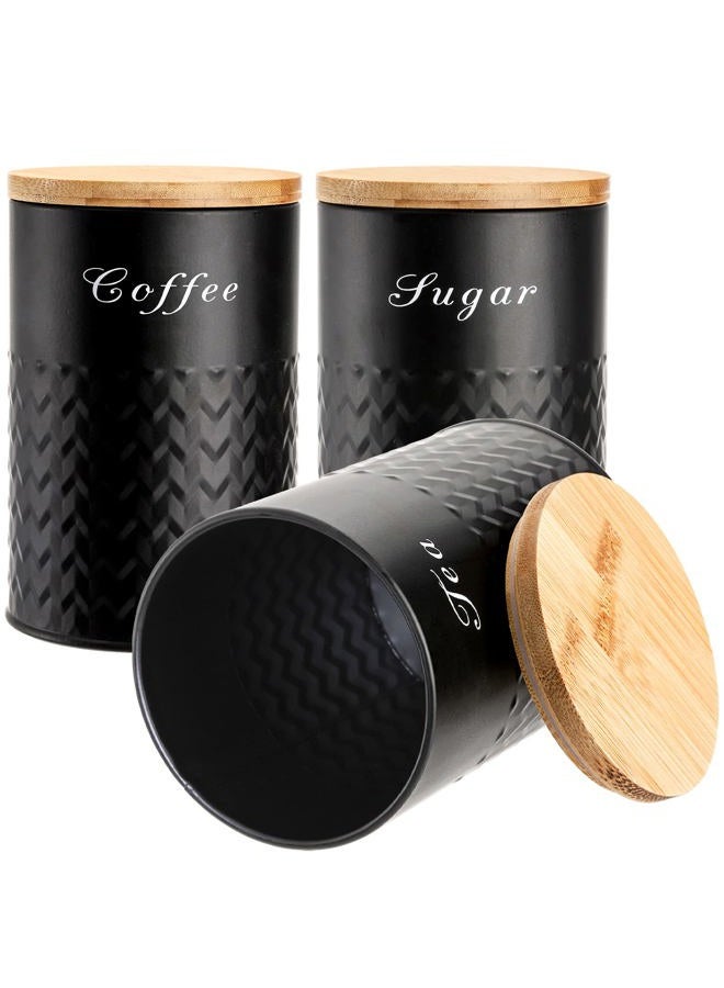 Bekith 3 Pack Kitchen Canisters with Bamboo Lids, Airtight Metal Canister Set, Food Storage Containers Jars for Coffee, Sugar, Tea, Flour, Rustic Kitchen Decor Containers, Black - Image 4