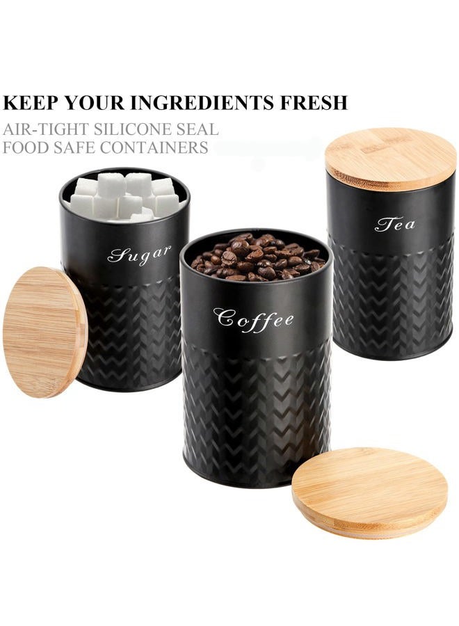 Bekith 3 Pack Kitchen Canisters with Bamboo Lids, Airtight Metal Canister Set, Food Storage Containers Jars for Coffee, Sugar, Tea, Flour, Rustic Kitchen Decor Containers, Black - Image 2