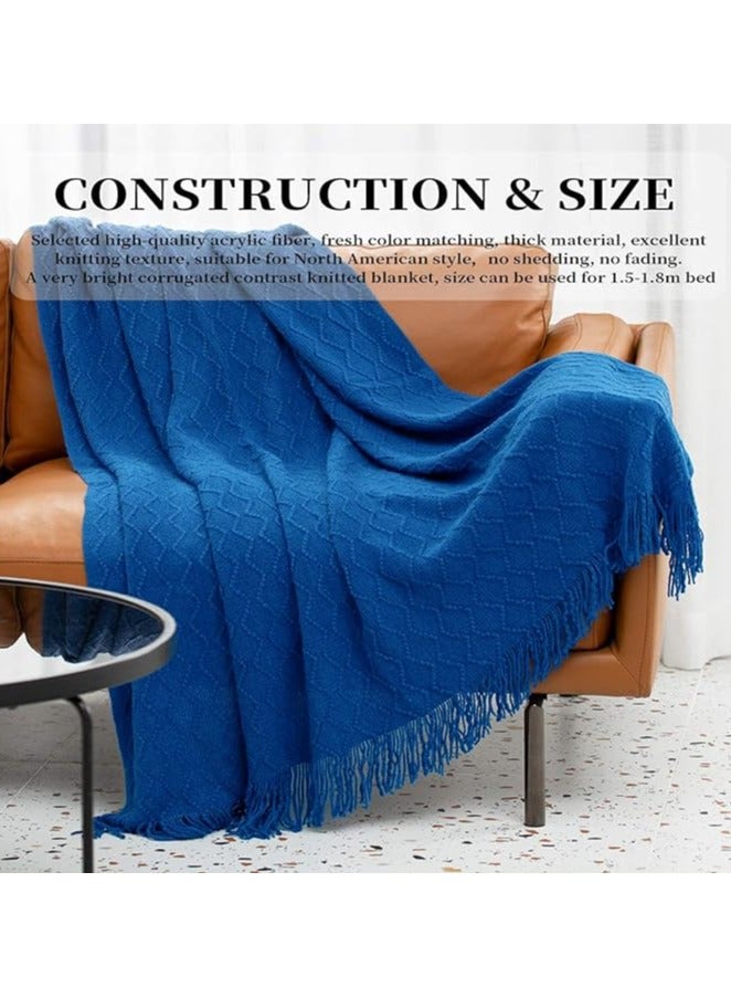 general Arabest Knitted Throw Blankets, Cozy Lightweight Decorative Throw, Warm Woven Blanket with Tassels for Couch Sofa, Bed and Living Room, All Seasons for Women, Men and Kids (130x220cm, Blue) - Image 2