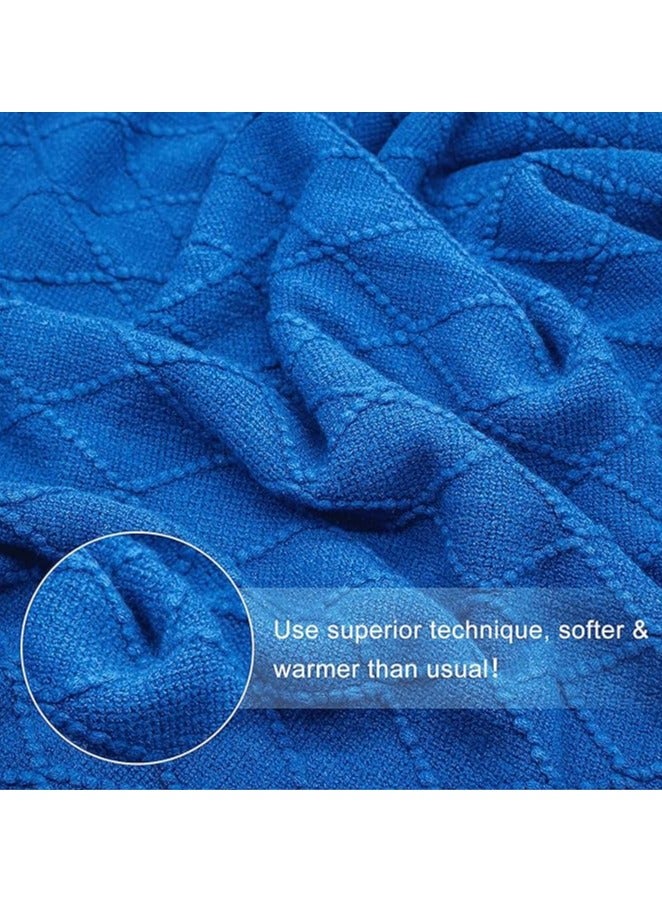 general Arabest Knitted Throw Blankets, Cozy Lightweight Decorative Throw, Warm Woven Blanket with Tassels for Couch Sofa, Bed and Living Room, All Seasons for Women, Men and Kids (130x220cm, Blue) - Image 3