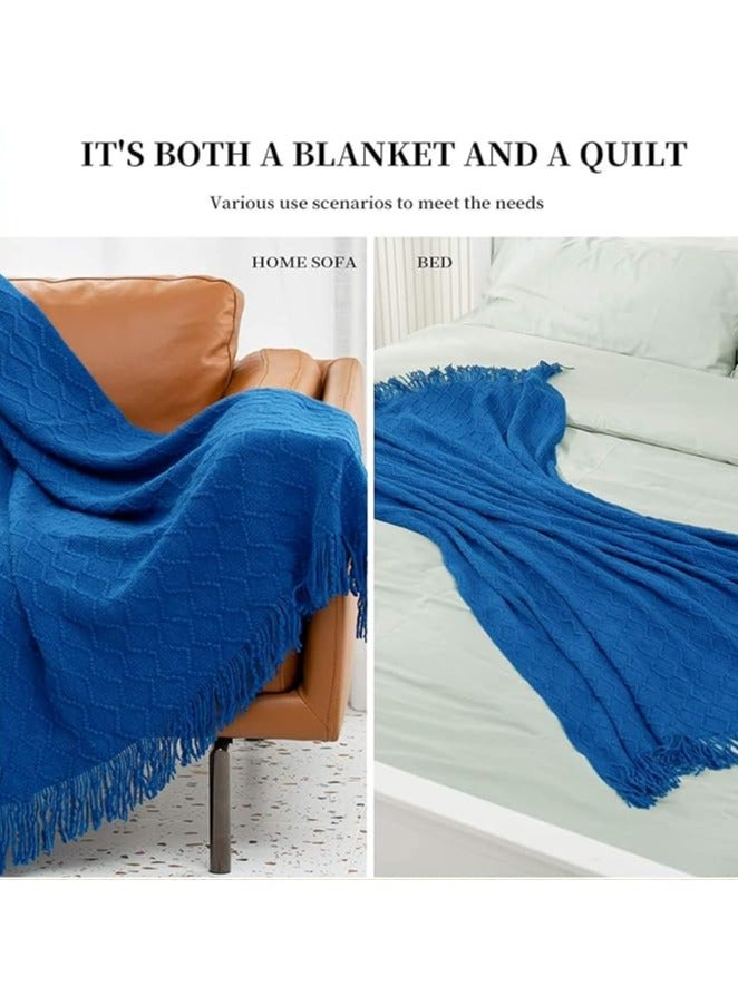 general Arabest Knitted Throw Blankets, Cozy Lightweight Decorative Throw, Warm Woven Blanket with Tassels for Couch Sofa, Bed and Living Room, All Seasons for Women, Men and Kids (130x220cm, Blue) - Image 5