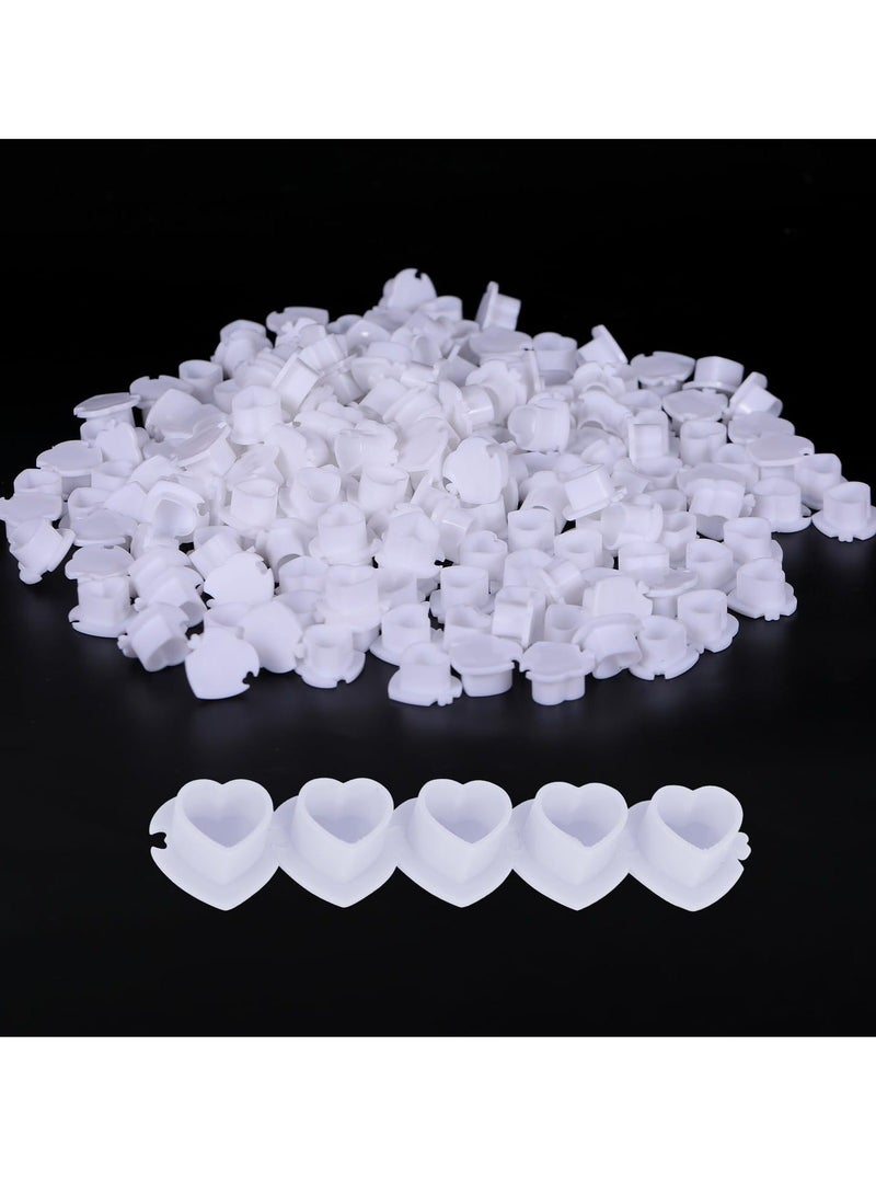 Painting Ink Caps, 200 PCS Heart Shaped Draw Ink Cups, Spliceable Disposable Pigment Caps Plastic Ink Caps with Base Ink Caps for Permanent Makeup Painting Supplies (White) - Image 1