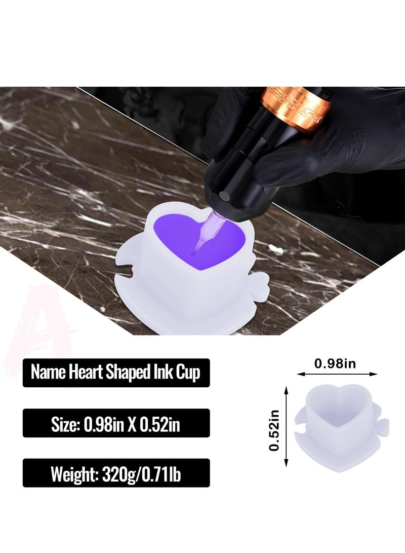 Painting Ink Caps, 200 PCS Heart Shaped Draw Ink Cups, Spliceable Disposable Pigment Caps Plastic Ink Caps with Base Ink Caps for Permanent Makeup Painting Supplies (White) - Image 2