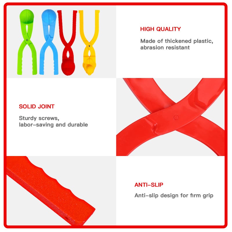 Max Fun 4 Pack Snowball Maker Snow Ball Toys Games with Handle for Kids Outdoor Indoor Winter Snowball Fight Maker Tool Clip with Drawstring Bag - Image 2