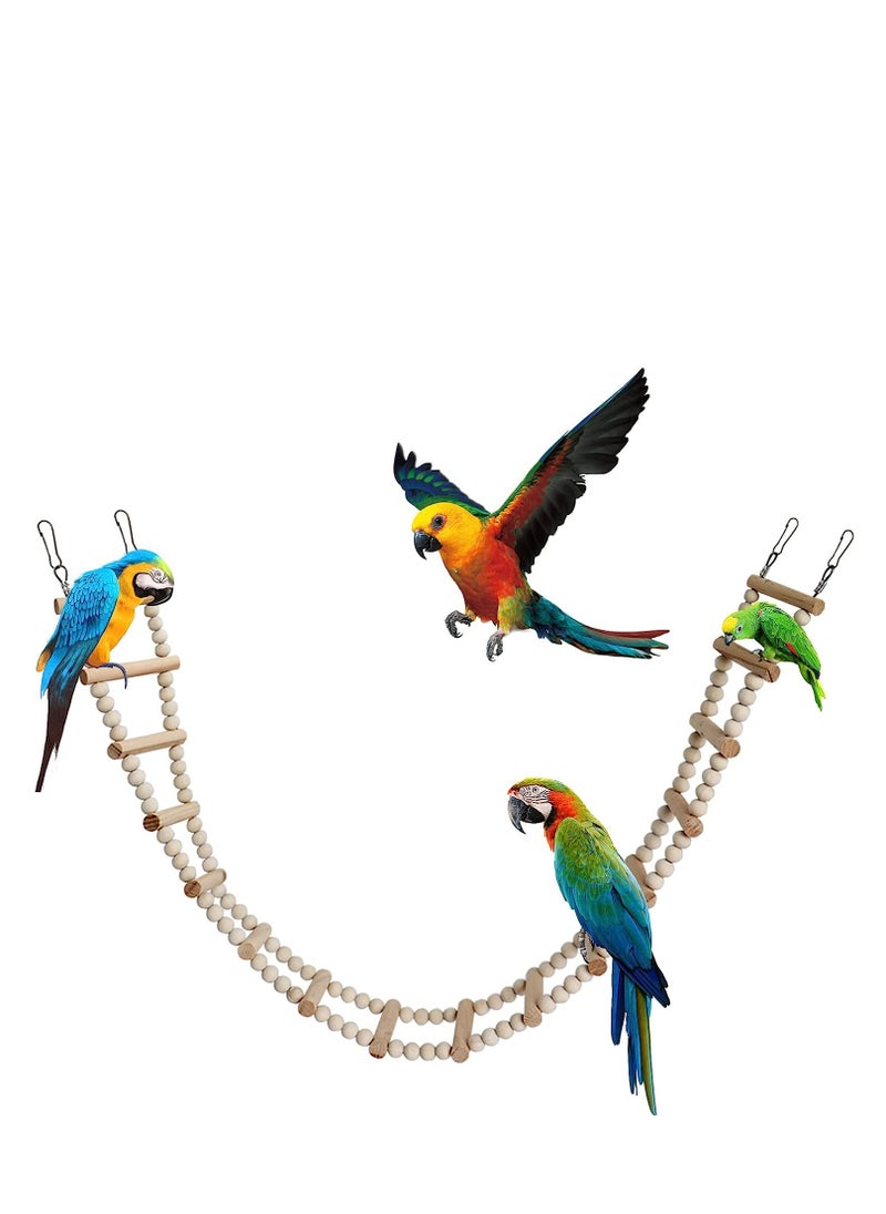 SYOSI - Bird Parakeet Ladder Toys, Natural Wooden Step Ladder Bird Ladder, Pet Bird Cage Accessories, Wood Climbing Ladders for Hamster Squirrel Sugar Gliders Entertainment, 16 Ladders, 36.6x3.14 Inches - Image 1