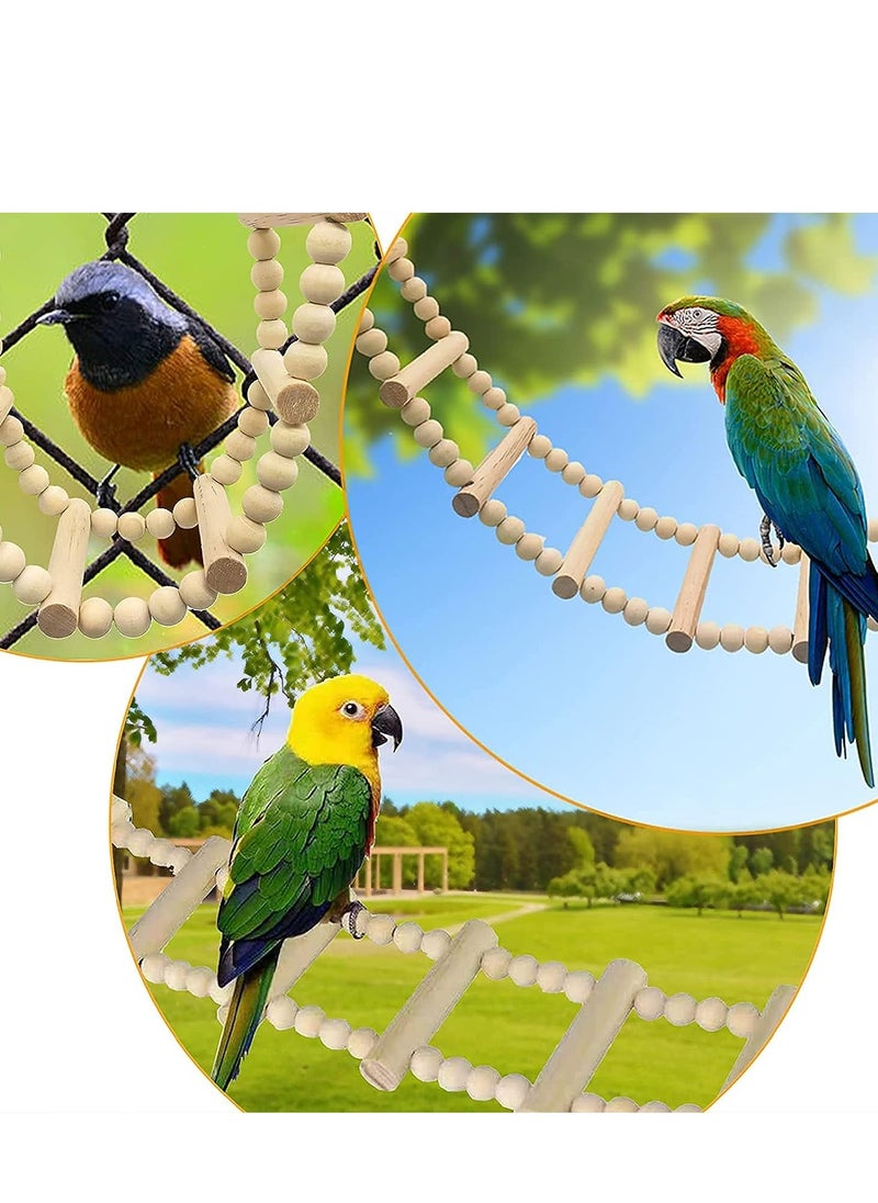 SYOSI - Bird Parakeet Ladder Toys, Natural Wooden Step Ladder Bird Ladder, Pet Bird Cage Accessories, Wood Climbing Ladders for Hamster Squirrel Sugar Gliders Entertainment, 16 Ladders, 36.6x3.14 Inches - Image 1