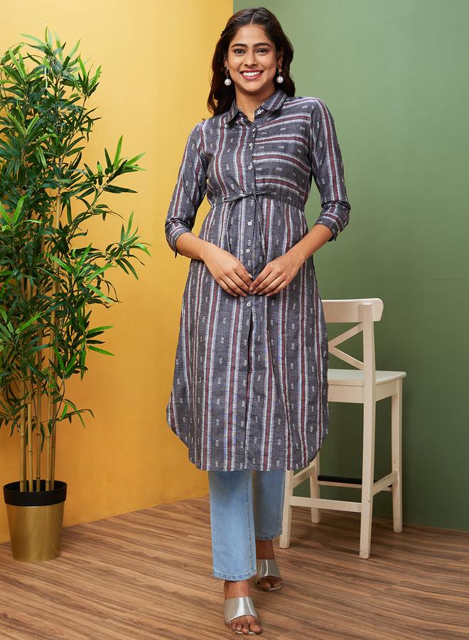 Globus Women Black Shirt Collar Regular Kurta - Image 1