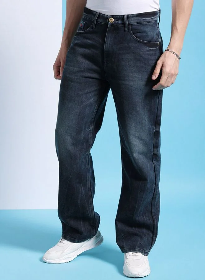 The Indian Garage Co Men Baggy Solid Mid-Rise Stretchable Jeans