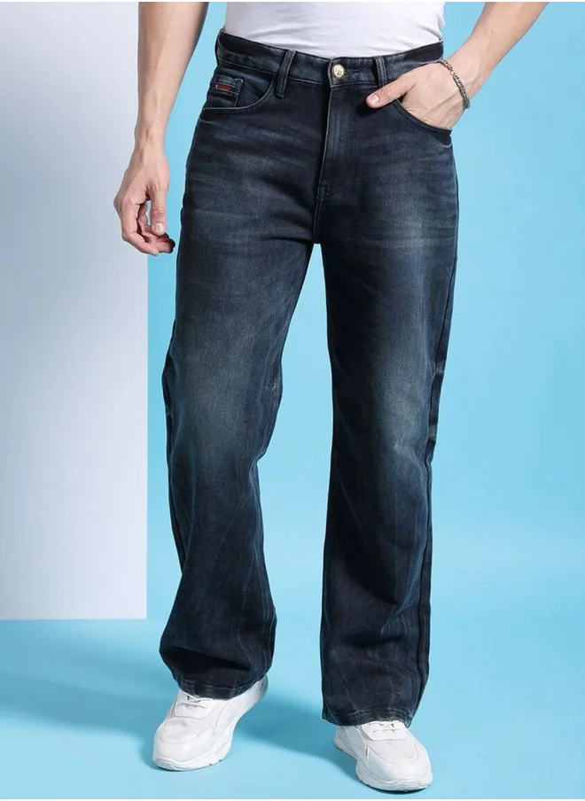 The Indian Garage Co Men Baggy Solid Mid-Rise Stretchable Jeans