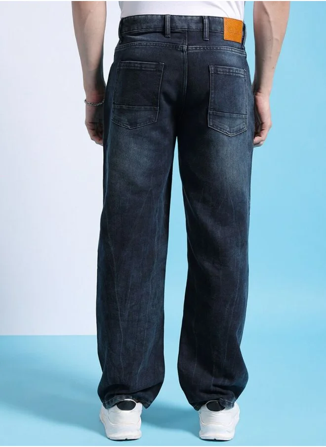 The Indian Garage Co Men Baggy Solid Mid-Rise Stretchable Jeans
