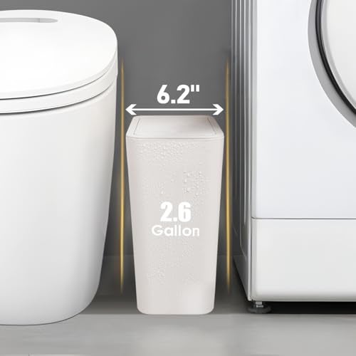 TIPGO Bathroom Trash Can with Lid, 10 Liter/ 2.6 Gallon Slim Garbage Can, Small Trash Bin Waste Basket with Pop-Up Lid for Kitchen, Bedroom, Living Room, Office (White) - Image 2
