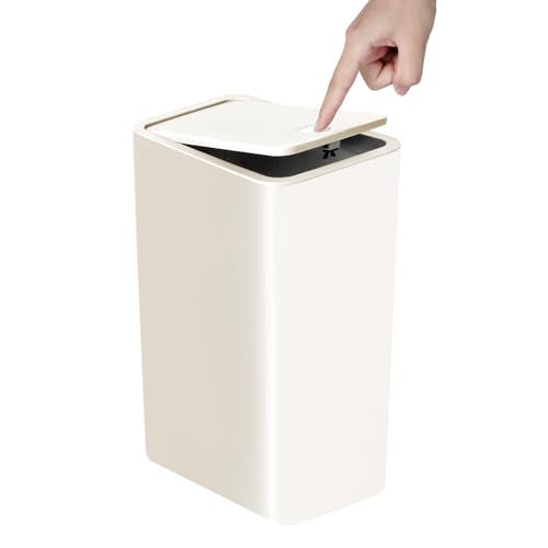 TIPGO Bathroom Trash Can with Lid, 10 Liter/ 2.6 Gallon Slim Garbage Can, Small Trash Bin Waste Basket with Pop-Up Lid for Kitchen, Bedroom, Living Room, Office (White) - Image 1