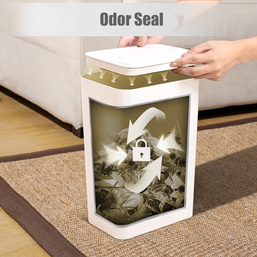TIPGO Bathroom Trash Can with Lid, 10 Liter/ 2.6 Gallon Slim Garbage Can, Small Trash Bin Waste Basket with Pop-Up Lid for Kitchen, Bedroom, Living Room, Office (White) - Image 5