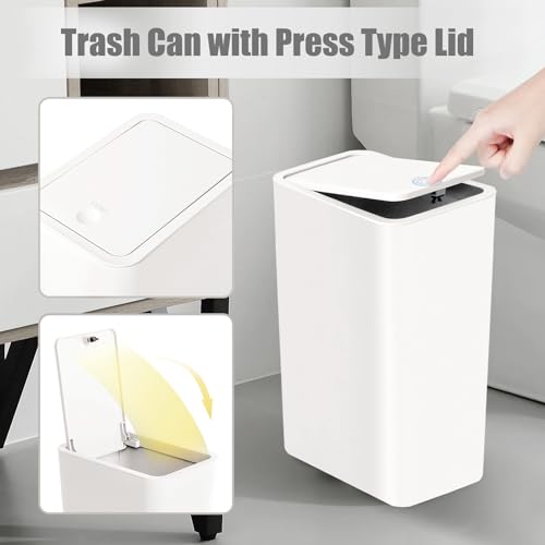 TIPGO Bathroom Trash Can with Lid, 10 Liter/ 2.6 Gallon Slim Garbage Can, Small Trash Bin Waste Basket with Pop-Up Lid for Kitchen, Bedroom, Living Room, Office (White) - Image 4