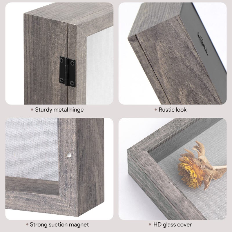 Califortree 11X14 Shadow Box Frame With Linen Back - Sturdy Memory Display Case Of Flower  Pictures  Medals And More  Rustic Gray - Image 2