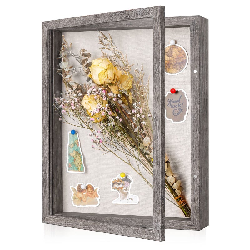 Califortree 11X14 Shadow Box Frame With Linen Back - Sturdy Memory Display Case Of Flower  Pictures  Medals And More  Rustic Gray - Image 1