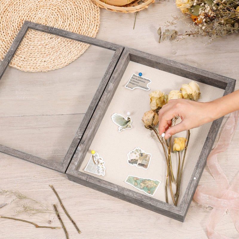 Califortree 11X14 Shadow Box Frame With Linen Back - Sturdy Memory Display Case Of Flower  Pictures  Medals And More  Rustic Gray - Image 4