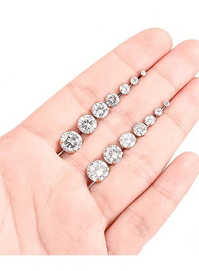 Happy D Stud Earrings 6 Pairs Hoop Earrings Set Women Girls, Stainless Steel Piercing Jewelry 6 Size AAA Zircon With Round Cake Ear Stud Earrings 4-Claw Grab Zircon Ear Bone Stud (White Gold) - Image 4