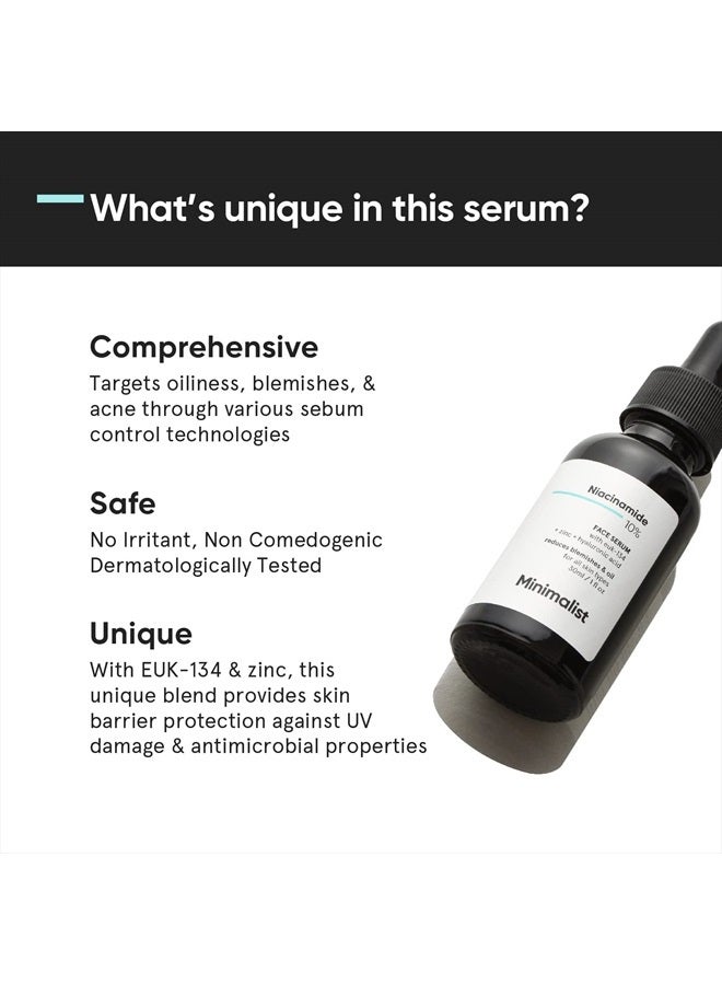 MINIMALIST مصل الوجه 10% نياسيناميد للتحكم في حب الشباب وموازنة الزيوت مع الزنك | مصغر للمسام للوجه | يزيل علامات حب الشباب والبقع للحصول على لون بشرة موحد | للنساء والرجال | 1 أونصة سائلة / 30 مل - Image 4