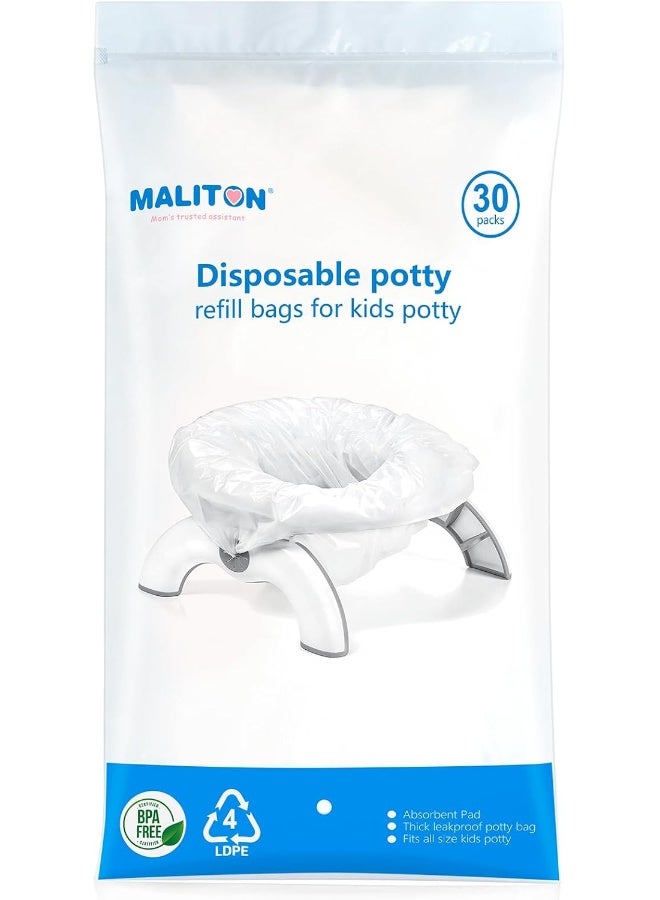 Maliton [30 Counts] Disposable Potty Liners with Absorbent Pads, Portable Travel Toilet Bags Compatible with OXO Tot 2-in-1 Go Potty, Toilet Training Liners Fit Most Potty Chairs for Kids, Toddlers - Image 1