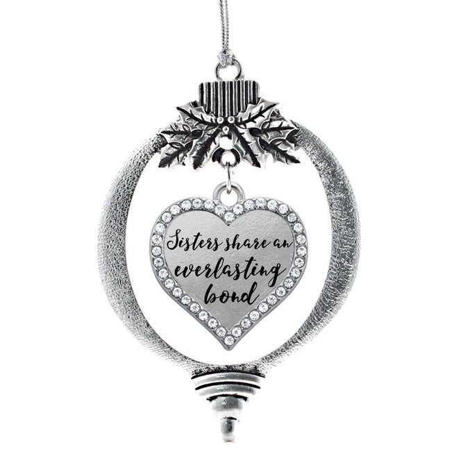 SISTER BOND SILVER CHRISTMAS ORNAMENT OPEN HEART CHARM CHRISTMAS TREE ORNAMENT WITH CUBIC ZIRCONIA HOLIDAY HANGING DECORATION