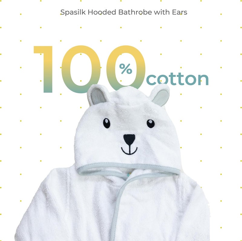 Spasilk Hooded Bathrobe with Ears for Newborn Boys and Girls, 1 3D Soft Cotton Terry Bathrobe, Baby Essentials, Ideal Baby Shower Gifts, Gray Bear, One Size - Image 2