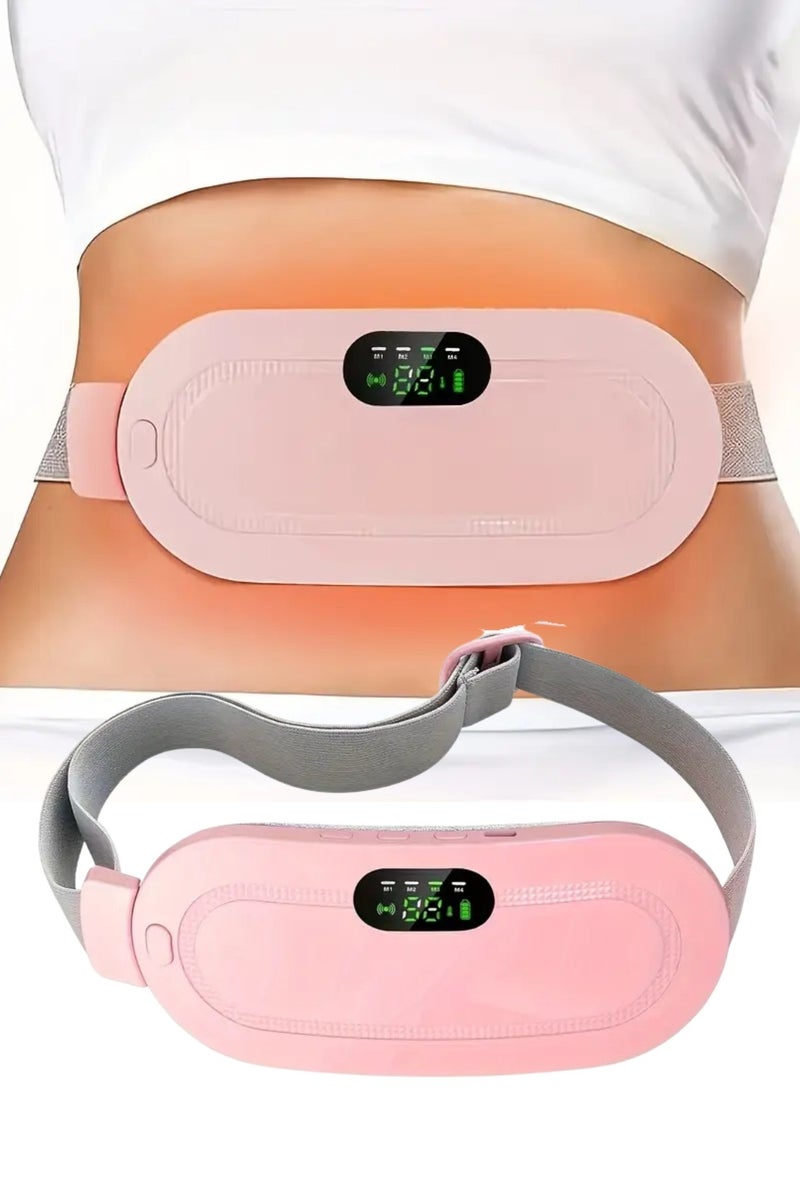 ZedAura Portable Cordless Heating Pad for Menstrual Cramps & Back Pain Relief Rechargeable Electric Heat Belt with 3 Heat Levels & 4 Vibration Modes, Wearable, Wireless,Periods Cramp Belt, Menstrual heating Pad, Pink - Image 1