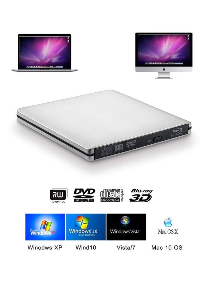 محرك أقراص DVD بصري خارجي USB3.0 مزود بقارئ Blu-Ray 3D لنظامي Windows/MAC OS (محرق Blu-Ray) - Image 1