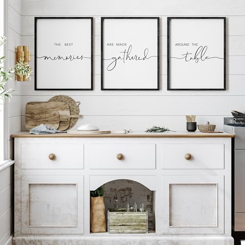 Houmury Set of 3 Framed Wall Art Memories Around the Table Farmhouse Wall Decor 11x14 Kitchen Wall Decor for Dining Room Decor Wood Signs Black 11 14 - Image 3