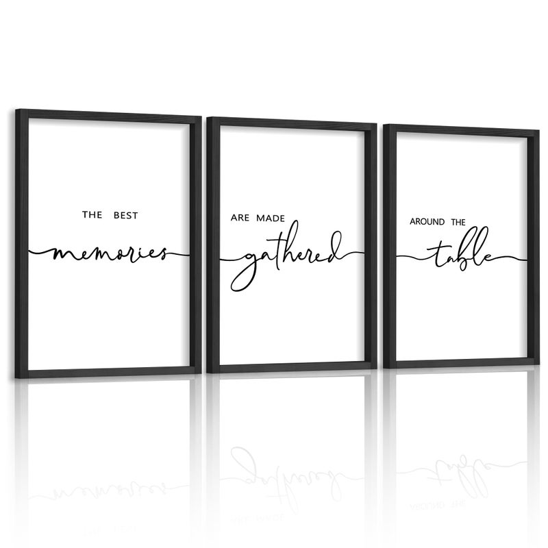 Houmury Set of 3 Framed Wall Art Memories Around the Table Farmhouse Wall Decor 11x14 Kitchen Wall Decor for Dining Room Decor Wood Signs Black 11 14 - Image 2