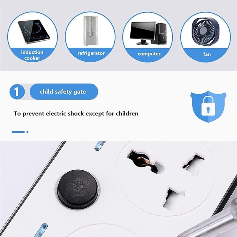 إيلونسي كابل تمديد عالي الجودة من ELONSEY بطول 5 أمتار و4 منافذ و3 منافذ USB، مزود بحماية ضد الصدمات الكهربائية - لون أبيض - Image 3
