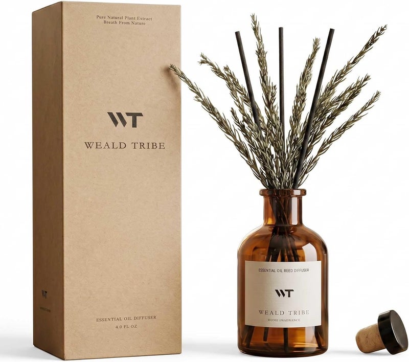 WEALD TRIBE Reed Diffuser Set for Bathroom Air Fresheners, Oil Diffuser Sticks | French Black Juniper & Cedar Scent 4.0 fl oz Home Fragrance with Sticks Defusers | House Bedroom Office Shelf Decor - Image 1